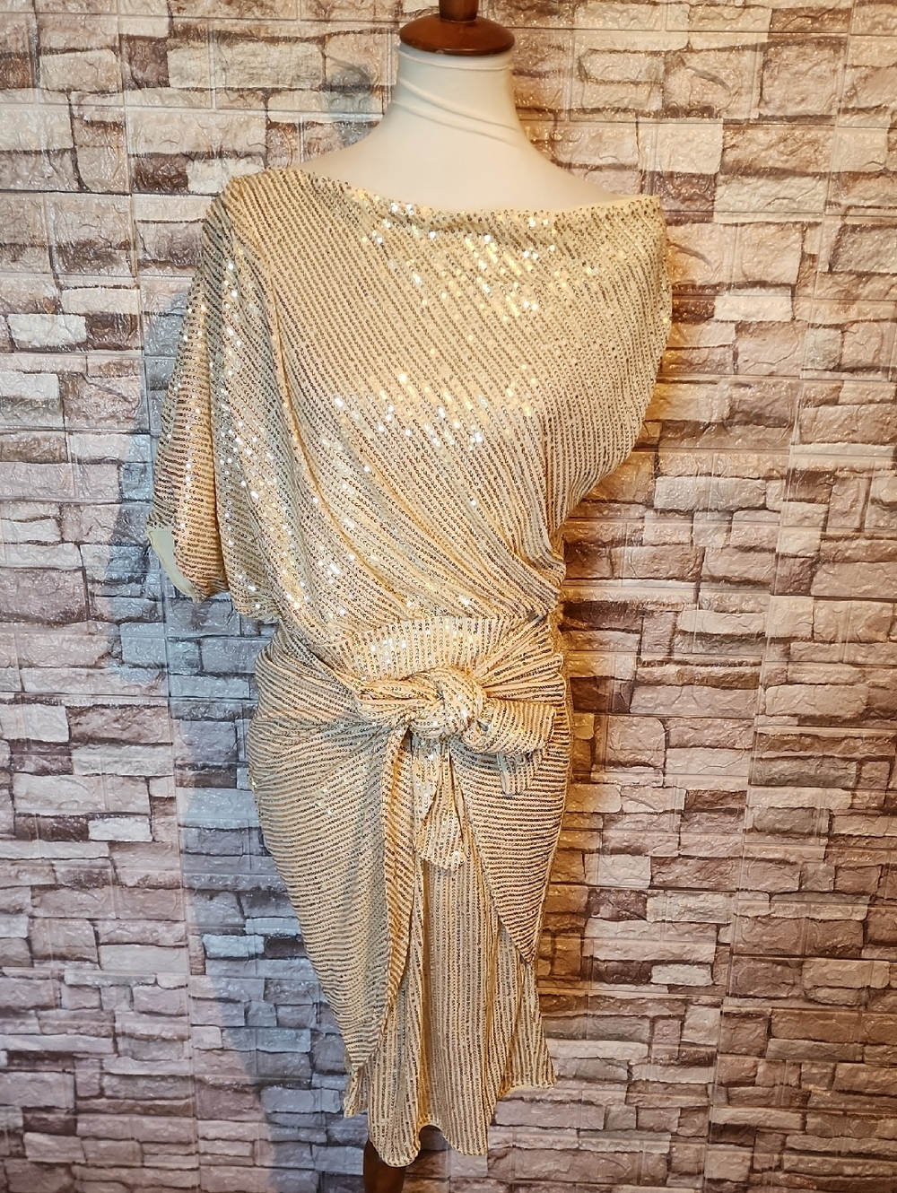 Grace Karin Gold Sequin Knot-Detail Women’s Dress Brand New